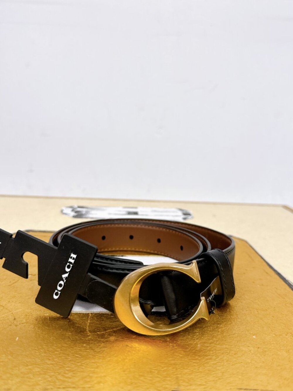 Coach F83960 Signature Buckle Belt 25Mm Brass/Black - Picture 2 of 6